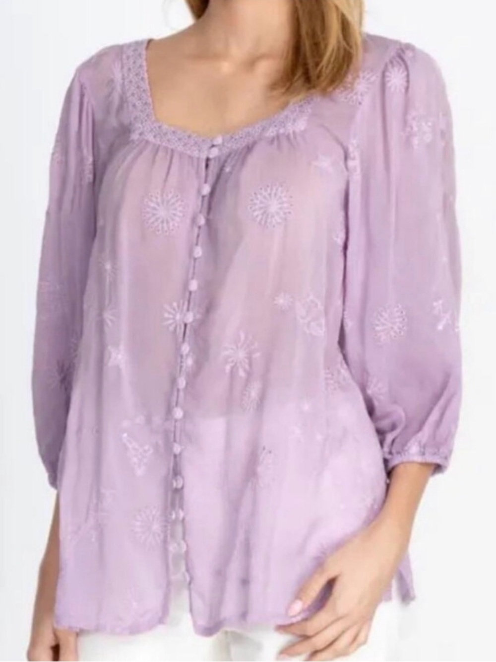 Johnny Was Lavender Embroidered Women's Top XS